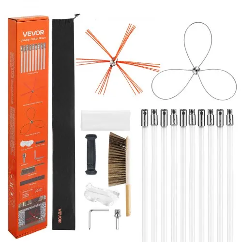 VEVOR Schornsteinbürste-Set, Kaminbürste mit max. 10 m Länge, Ofenrohrbürste mit zwei Bürstenköpfen, Schornsteinfeger, Kaminreinigungswerkzeug für quadratische & rechteckige Schornsteine VEVOR Schornsteinbürste-Set, Kaminbürste mit max. 10 m Länge, Ofenrohrbürste mit zwei Bürstenköpfen, Schornsteinfeger, Kaminreinigungswerkzeug für quadratische & rechteckige Schornsteine