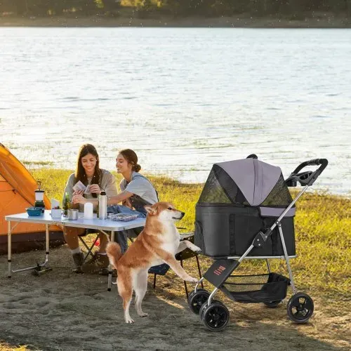 VEVOR Hundewagen 81x46x97 cm, 16,9 kg Tragkraft, faltbarer Hundebuggy, 4-Rad-Buggy mit abnehmbarer Trage und Netzfenstern, tragbarer Haustier-Buggy mit Bremse für kleine bis mittelgroße Haustiere – Bild 7