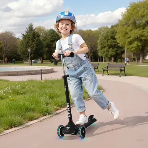 VEVOR Scooter (3 Räder) ab 3 Jahren, Cityroller Kinderroller mit leuchtenden Rädern & höhenverstellbarem Lenker & rutschfestem Deck & leichtem Aluminiumrahmen, Tretroller bis zu 75 kg, Schwarz – Bild 7
