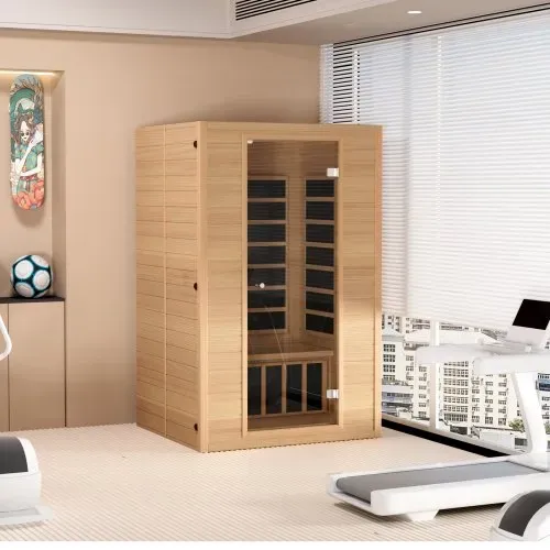 VEVOR 2-Personen-Ferninfrarotsauna, Heimsaunakabine aus Infrarot-Hemlockholz mit niedrigem EMF und gehärteter Glastür, Bluetooth-Lautsprecher, für den Innenbereich, 1800 W – Bild 7