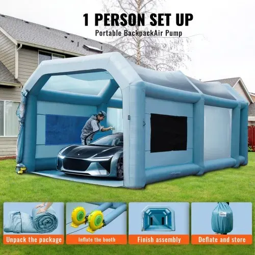 VEVOR Tragbares Aufblasbares Farbzelt für Sprühmalerei 480 + 950 W, 6,8 x 3,5 x 2,8 m Sprühschutz Farbkabine für DIY-Projekte, Hobby-Farbautomaten-Werkzeug, Blau 210D Oxford-Gewebe Auto Lackierkabine – Bild 4