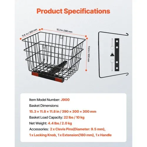 VEVOR Elektromobil Hinterkorb, 39x30x30 cm, Gepäckkorb Seniorenmobil, funktioniert mit 2,54 cm Empfänger, faltbarer Metalldrahtkorb, kompatibel mit den meisten Mobilitätsrollern Mobilitätshilfe – Bild 6