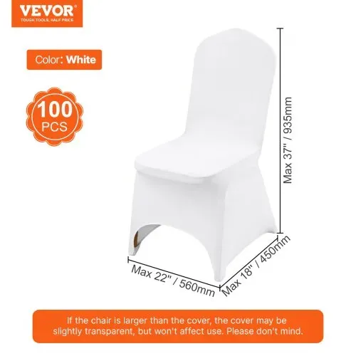 VEVOR Stuhlhussen aus Elastischem Spandex für Klappstühle, Universell Passender, Gewölbter Vorderbezug, Abnehmbare, waschbare Schonbezüge, für Hochzeit, Urlaub, Feier, Essen (100 Stück, Weiß) – Bild 6