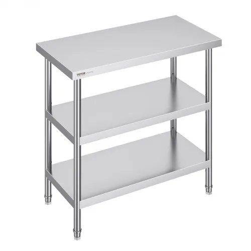 VEVOR Lebensmittel-Zubereitungstisch aus Edelstahl, 457 x 914 x 864 mm gewerblicher Küchenarbeitstisch, mit 2 verstellbaren Unterregalen, robuster Zubereitungstisch aus Metall für Grill, Küche VEVOR Lebensmittel-Zubereitungstisch aus Edelstahl, 457 x 914 x 864 mm gewerblicher Küchenarbeitstisch, mit 2 verstellbaren Unterregalen, robuster Zubereitungstisch aus Metall für Grill, Küche