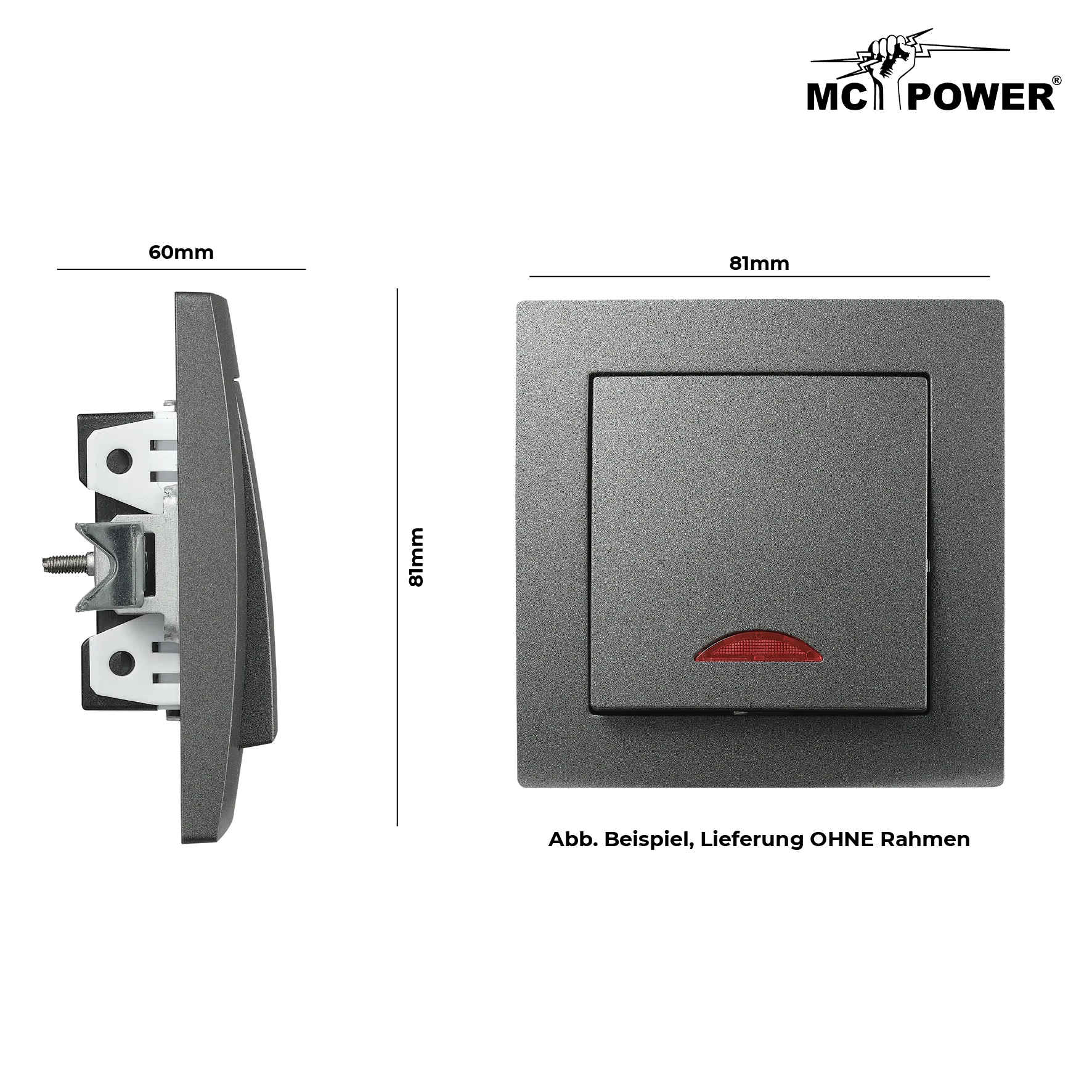 Schalter McPower ''Flair'', 250V~/10A, UP, anthrazit mit Kontroll-Leuchte – Bild 3