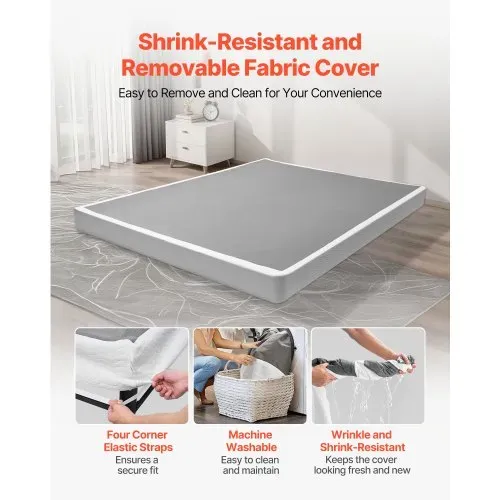 VEVOR Boxspringbettgestell (Queen-Size) mit Waschbarem Stoffbezug, Metallrahmen (2010 x 1510 x 102 mm) für Queensize-Betten, 102 mm Matratzenauflage, Max. Belastbarkeit 1587,57 kg, Matratzenfundament – Bild 3