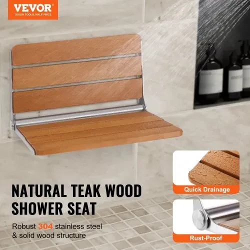 VEVOR Klappbarer Duschsitz Teak, wandmontierte hochklappbare Duschbank mit 227 kg Tragkraft, platzsparender herunterklappbarer Duschstuhl für Senioren, Schwangere, Kinder 530 x 406 x 318 mm VEVOR Klappbarer Duschsitz Teak, wandmontierte hochklappbare Duschbank mit 227 kg Tragkraft, platzsparender herunterklappbarer Duschstuhl für Senioren, Schwangere, Kinder 530 x 406 x 318 mm
