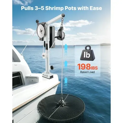 VEVOR Krabbenkorb-Hebevorrichtung, 12 V DC 1200 W, Seilwinde 90 kg Hubkapazität, Leitungsgeschwindigkeit von 35 m/min, 360° Rotation, Krabbentopfzieher für Krabben-, Garnelen-, Hummerfallen – Bild 2