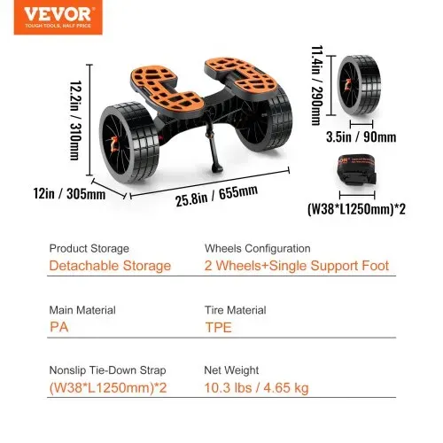 VEVOR Kajakwagen Kanuwagen aus Aluminiumlegierung 655x305x310mm bis 145kg belastbar Doppelgurt-Design Zubehör für Bootswagen Kajak Kanu Transportwagen Trolley Surfwagen Bootstrailer Faltboot – Bild 6