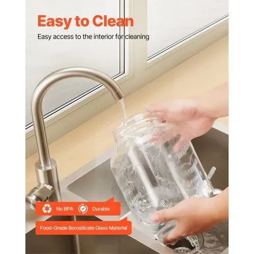 VEVOR Getränkespender (2 x 3,8 L) für Partys Saftspender (aus Glas) mit tropfsicherem Zapfhahn & Holzständer Wasserspender für Restaurants Partys, Limonade Eistee selbstgemachte Getränke Spender – Bild 5
