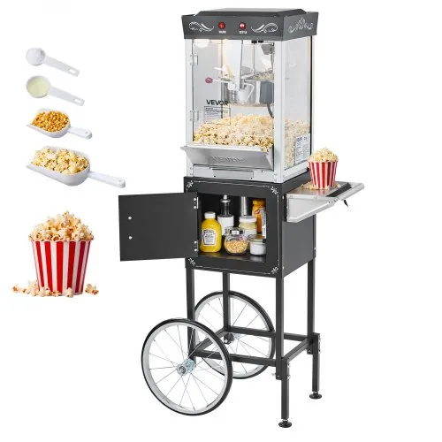 VEVOR Popcornmaschine Popcornautomat mit Kessel & Wagen, 800 W kommerzieller Popcornmaker, 48 Tassen pro Ladung, mit 2-Tasten-Bedienung, Glaswand, PC-Tür, 1 Portionierer, 3 Löffel, Schwarz VEVOR Popcornmaschine Popcornautomat mit Kessel & Wagen, 800 W kommerzieller Popcornmaker, 48 Tassen pro Ladung, mit 2-Tasten-Bedienung, Glaswand, PC-Tür, 1 Portionierer, 3 Löffel, Schwarz