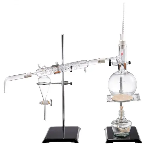 VEVOR Destillationsset für ätherische Öle, 500-ml-Destillationsgerät, 3,3-Boro-Laborglas-Destillationsset mit Alkohollampe, Keramiknetz und 24-, 40-Verbindung, 28-teiliges Set – Bild 10