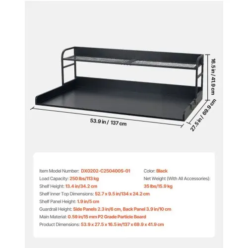 VEVOR Arbeitsplatte für Waschmaschine & Trockner (137 x 69,9 cm) mit Haken & Ablage, zur Organisation und Aufbewahrung im Wäscheschrank Speisekammer Küchentheke, bis 113 kg Belastbar, Schwarz – Bild 6