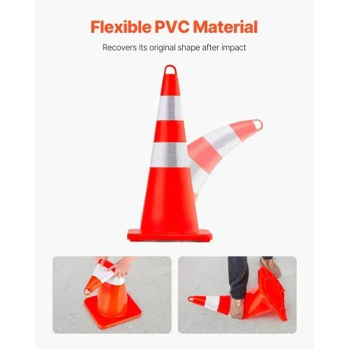 VEVOR Sicherheitskegel 73 cm Verkehrskegel, 6-teiliger PVC-Baukegel, 2 Reflektierende Kragen, Verkehrskegel mit Beschwerter Basis & Handring, für Verkehrskontrolle, Parken auf der Einfahrt – Bild 3
