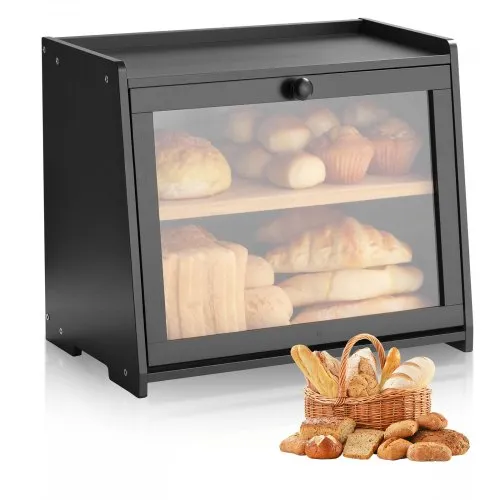 VEVOR Doppellagiger Brotkasten für Küchentheke Brotbehälter Brotbox Organizer aus Holz für selbstgebackenes Brot, Aufbewahrungsbehälter mit gewellter Acryl-Türplatte, Brotaufbewahrung Schwarz VEVOR Doppellagiger Brotkasten für Küchentheke Brotbehälter Brotbox Organizer aus Holz für selbstgebackenes Brot, Aufbewahrungsbehälter mit gewellter Acryl-Türplatte, Brotaufbewahrung Schwarz