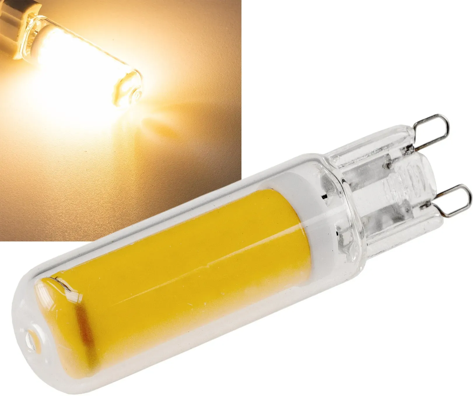 LED Stiftsockel G9, 4W, 480lm, dimmbar 330°, 230V, 3000k / warmweiß, Glas LED Stiftsockel G9, 4W, 480lm, dimmbar 330°, 230V, 3000k / warmweiß, Glas