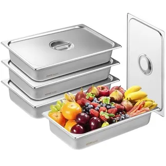 VEVOR 4er-Pack Hotelpfannen, Dampfpfanne in voller Größe mit Anti-Stau-Funktion und Deckel, 0,8 mm dicke Edelstahl-Dampftischpfanne, 4 Zoll tiefe kommerzielle Tischpfanne, Catering-Aufbewahrungspfanne für Lebensmittel, für Industrie und Wissenschaft VEVOR 4er-Pack Hotelpfannen, Dampfpfanne in voller Größe mit Anti-Stau-Funktion und Deckel, 0,8 mm dicke Edelstahl-Dampftischpfanne, 4 Zoll tiefe kommerzielle Tischpfanne, Catering-Aufbewahrungspfanne für Lebensmittel, für Industrie und Wissenschaft