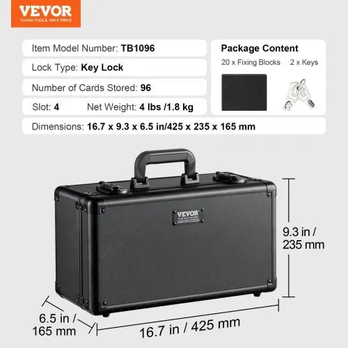 VEVOR Aufbewahrungsbox, 4 Fächer, Tragetasche für Sportkarten mit Schaumstoffteilern und Schlüsselschloss, für 96 PSA-Karten, 68 BGS-Karten, 76 SGC-Karten, 348 Top Loader oder 999+ lose Karten – Bild 6