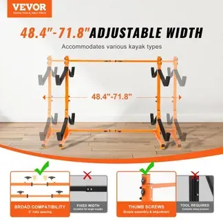 VEVOR Kayak Halterung Kajak Aufhänger 1260 x 1070 x 1375 mm, Freistehender Kajakständer 4 Kajaks 1230–1825 mm Breitenverstellbereich, Kajak Aufbewahrungsregal Robuste Kajak-Aufbewahrungshaken VEVOR Kayak Halterung Kajak Aufhänger 1260 x 1070 x 1375 mm, Freistehender Kajakständer 4 Kajaks 1230–1825 mm Breitenverstellbereich, Kajak Aufbewahrungsregal Robuste Kajak-Aufbewahrungshaken