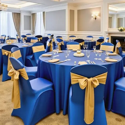 VEVOR Stuhlhussen Stuhlbezug 50 Stk. waschbarer & abnehmbarer Stuhlüberzug aus Polyester-Spandex für Hochzeitsfeiern Esszimmerbankette Restaurant, passend für Stühle (51 x 45 x 95 cm) Königsblau – Bild 7