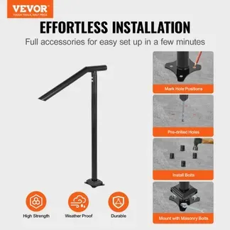 VEVOR Treppengeländer Stahl 102×71,3 cm Handlauf für 1 bis 3 Stufen Treppen Geländer 150 kg Traglast Eingangsgeländer formschön Handlauf Außen Rohrdicke 2 mm Schwarz Ideal für Outdoor-Garten Hinterhof VEVOR Treppengeländer Stahl 102×71,3 cm Handlauf für 1 bis 3 Stufen Treppen Geländer 150 kg Traglast Eingangsgeländer formschön Handlauf Außen Rohrdicke 2 mm Schwarz Ideal für Outdoor-Garten Hinterhof