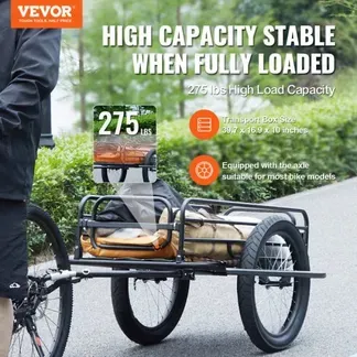 VEVOR Fahrradanhänger, 125 kg Tragkraft, Transportanhänger, faltbar und verstaubar, Schnellverschluss mit Universalkupplung, 50,8 cm Räder, passend für die meisten Fahrradräder, Rahmen aus Karbonstahl VEVOR Fahrradanhänger, 125 kg Tragkraft, Transportanhänger, faltbar und verstaubar, Schnellverschluss mit Universalkupplung, 50,8 cm Räder, passend für die meisten Fahrradräder, Rahmen aus Karbonstahl