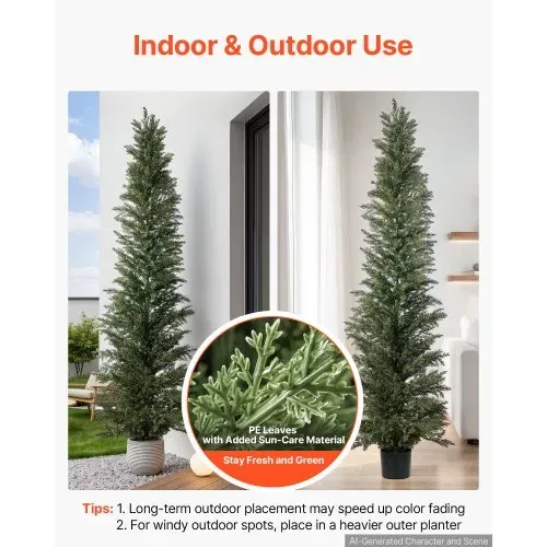 VEVOR Künstliche Pflanze 2 Stk. Künstliche Zypressen mit PP-Topf 2438mm, Dekopflanze für Balkon Büro Veranda Terrase Garten, UV-Beständig, Immergrüner Kunstbaum aus PE, Naturgetreu, Indoor & Outdoor – Bild 3