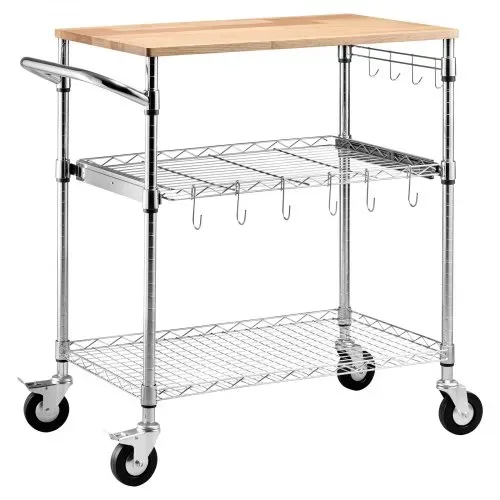 VEVOR Küchenwagen mit 3 Ebenen, Schwerlast-Servierwagen bis 300 kg, Rollwagen mit Höhenverstellbaren Drahtablagen, Griff & Arbeitsplatte, Metallregal auf Rollen für Küche, Garage, 762 x 457 x 914 mm – Bild 8