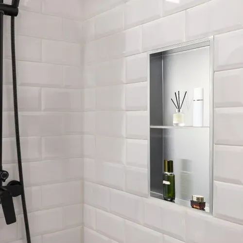 VEVOR Duschnische, 10,16x33,02x63,5 cm, doppellagige Wandnische mit ausgehöhlter Trennwand, Shampoo-Aufbewahrungs-Organizer aus Edelstahl, Duschregal, silberfarben für Badezimmer – Bild 7