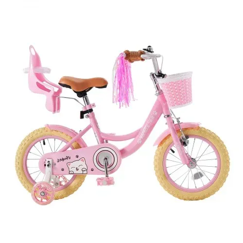 VEVOR Kinderfahrrad für 3-5 Straßenfahrrad 14 Zoll mit Stützrädern Rosa, Kinderrad für Mädchen, Kohlenstoffstahlrahmen, Doppelbremsen, Verstellbarer Sitz, mit Puppensitz & Korb, Prinzessin-Stil – Bild 9