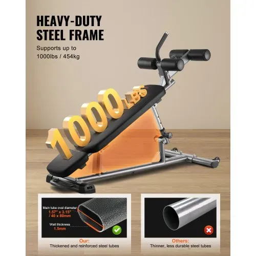 VEVOR Sit Up Bank Bauchmuskelbank 4-stufig Höhenverstellbar (1630 x 620 x 1055 cm) Rückentrainer (454 kg belastbar) für Heimtraining im Fitnessstudio Krafttraining Ganzkörpermuskeltraining – Bild 2