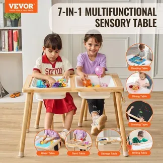VEVOR Sensorisches Tischset Aktivitätstisch Kindersitzgruppe und Sand-und Wasserspieltisch mit 2 Hockern & 2 Aufbewahrungsbehältern & Papierrollenhalter, Kindertisch Holz – Geschenk für Kinder VEVOR Sensorisches Tischset Aktivitätstisch Kindersitzgruppe und Sand-und Wasserspieltisch mit 2 Hockern & 2 Aufbewahrungsbehältern & Papierrollenhalter, Kindertisch Holz – Geschenk für Kinder