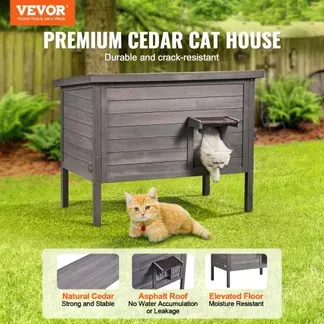 VEVOR Katzenhaus für draußen, wetterfest, Unterschlupf für Wildkatzen für mehrere Katzen, Katzen-/Kaninchenhaus aus Holz für draußen, rundum schaumisoliert, offenes Dach, Türklappen aus PVC, 86,4 cm L x 56,4 cm B x 68,6 cm H VEVOR Katzenhaus für draußen, wetterfest, Unterschlupf für Wildkatzen für mehrere Katzen, Katzen-/Kaninchenhaus aus Holz für draußen, rundum schaumisoliert, offenes Dach, Türklappen aus PVC, 86,4 cm L x 56,4 cm B x 68,6 cm H