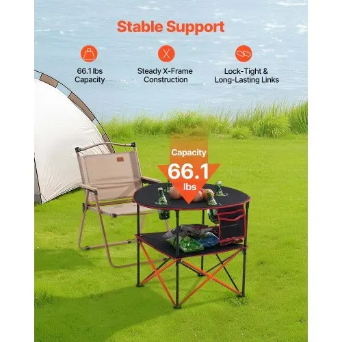 VEVOR Klapptisch Buffettisch tragbarer Allzwecktisch 72 x 72 cm, wasserfester Tisch aus 600D-Oxford-Gewebe mit Tragetasche & 4 Getränkehaltern, Gartentisch Campingtisch für Partys Picknick Schwarz – Bild 2