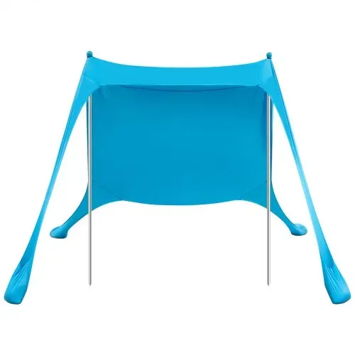 VEVOR Strandzelt mit Sonnenschutz (UPF 50+) 2,3 x 2,3 x 2 m Grundfläche, Strandmuschel mit Stützstangen & Sandschaufeln, Tragbares Sonnensegel für Familienausflüge Camping Angeln Blau – Bild 10