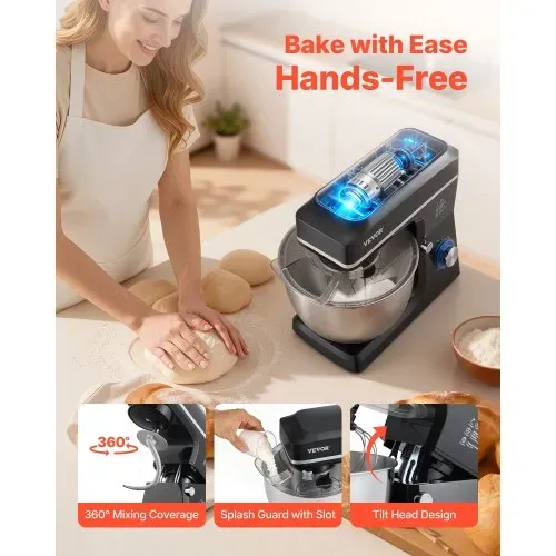 VEVOR KüchenmaschineTeigmixer 1400 W 7,84 L Küchenmaschine mit kippbarem Kopf Edelstahlschüssel Knethaken Schneebesen Schaber, Haushalts-Küchenmaschine zum Backen und Mixen, schwarz – Bild 5