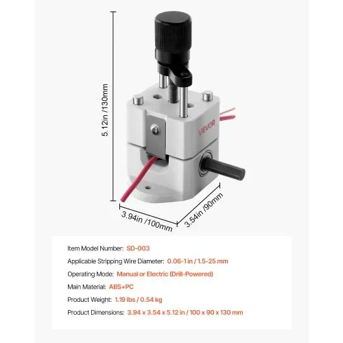 VEVOR Kabelschälmaschine, 1,5-25 mm, Manuelle Abisolierzange mit Handkurbel oder Bohrmaschine, 64Mn gehärtete Klingen, 45# Stahlrollen, ABC- & PC-Drahtschäler, Kabelabisoliermaschine – Bild 6