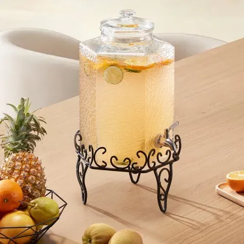 VEVOR Getränkespender (1 x 10 L) für Partys Saftspender (aus Glas) mit tropfsicherem Zapfhahn & Metallständer Wasserspender für Restaurants Partys, Limonade Eistee selbstgemachte Getränke Spender – Bild 7