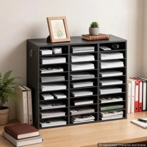 VEVOR Dokumentenablage Holz Schreibtisch Organizer mit 27 Fächern Schwarz, Ablagefach für Standard-A4-Dokumente Akten & Papiere, mit Verstellbaren Einlegböden für Büro, Zuhause & Klassenzimmer, MDF – Bild 7