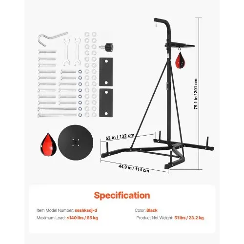 VEVOR 2 in 1 Boxsackständer Trainingsgerät Sandsackgestell aus Stahl, höhenverstellbare Boxsackhalterung (65 kg belastbar), Fitnessgerät Standboxtrainer Speedbag-Ständer für Fitness-Studio – Bild 6