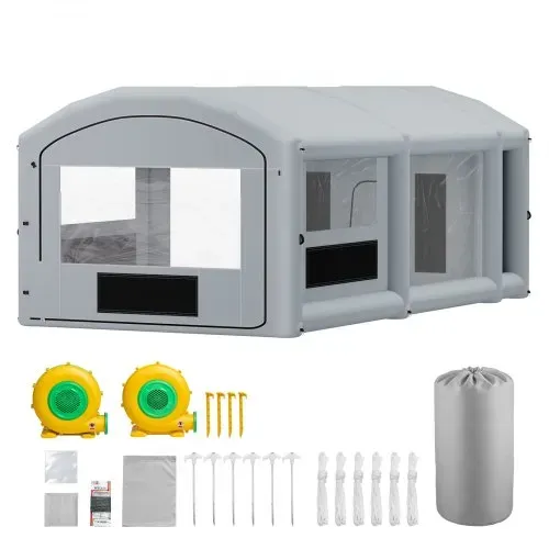VEVOR Aufblasbare Lackierkabine 9x4,8x3,6 m Spritzkabine Farbkabine Grau, mit 750-W- & 950-W-Gebläsen Aktivkohlefiltration Umkleidebereich PVC-Fenster für Pickups & Kleine Schnellboote Tragbar – Bild 8
