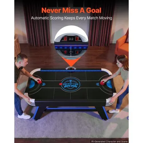 VEVOR Airhockeytisch 183 x 102 x 79 cm MDF Elektrischer Hockeytisch Schwarz Geeignet für Familien und Spieleabende, Elektronisches Punktesystem, LED-Beleuchtung, Eckenschutz und Verstellbare Standfüße – Bild 4