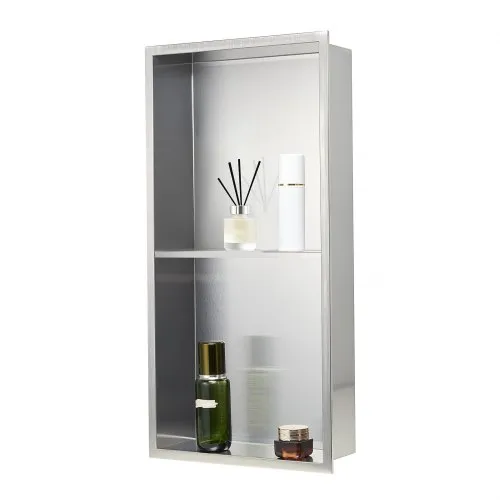 VEVOR Duschnische, 10,16×33,02×63,5 cm, doppellagige Wandnische mit ausgehöhlter Trennwand, Shampoo-Aufbewahrungs-Organizer aus Edelstahl, Duschregal, silberfarben für Badezimmer VEVOR Duschnische, 10,16×33,02×63,5 cm, doppellagige Wandnische mit ausgehöhlter Trennwand, Shampoo-Aufbewahrungs-Organizer aus Edelstahl, Duschregal, silberfarben für Badezimmer