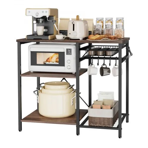 VEVOR Küchenregal Bäckerregal (90 x 40 x 90 cm) mit X-förmiger Stützstange & 5 S-förmigen Haken & Mehrstufigem Ablagefach, Mikrowellenregal für Geschirr Schüsseln Gewürzflaschen Metallregal VEVOR Küchenregal Bäckerregal (90 x 40 x 90 cm) mit X-förmiger Stützstange & 5 S-förmigen Haken & Mehrstufigem Ablagefach, Mikrowellenregal für Geschirr Schüsseln Gewürzflaschen Metallregal