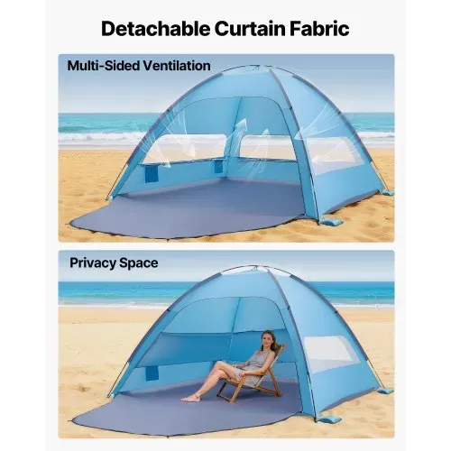 VEVOR Strandmuschel Sonnenschutz für 8 Personen, UPF 50+ Schutz, Tragbares Strandzelt mit Tragetasche & Bodenverankerungen, Leichter Strandsonnenschirm für Camping Angeln Picknick, Sonnenzelt – Bild 2