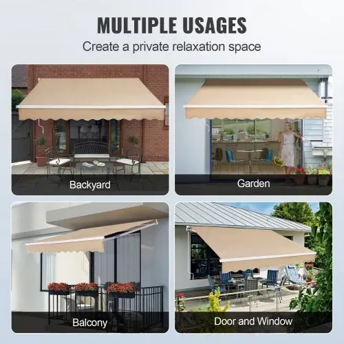 VEVOR Manuell Einziehbare Markise, 304,8 x 243,84 cm Außenterrassen-Markise Sonnenschutz, Wasserabweisendes Polyester, Terrassentür-Fenster-Markise, Sonnenschutz mit Kurbel für Hinterhof, Balkon – Bild 5