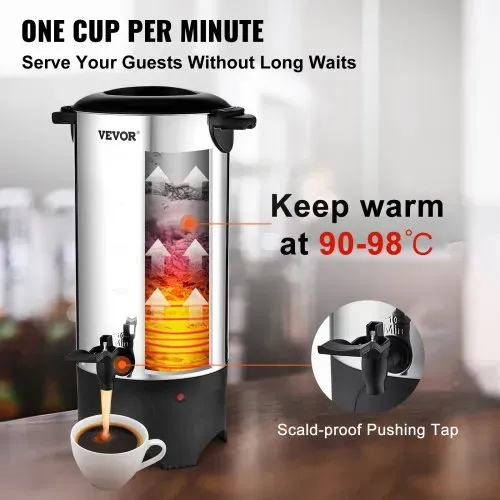 VEVOR Kommerzielle Heißgetränkespender Kaffee Heißwasserspender 50 Tassen, 1000 W Warmhaltebehälter Heißwasserspender 7,4 L Warmhaltebehälter Säfteimer für Büro, Partys, Café, Picknicks usw. – Bild 3