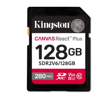 Kingston Technology 128GB Canvas React Plus SDXC UHS-II 280R/100W U3 V60 for Full HD/4K Kingston Technology 128GB Canvas React Plus SDXC UHS-II 280R/100W U3 V60 for Full HD/4K
