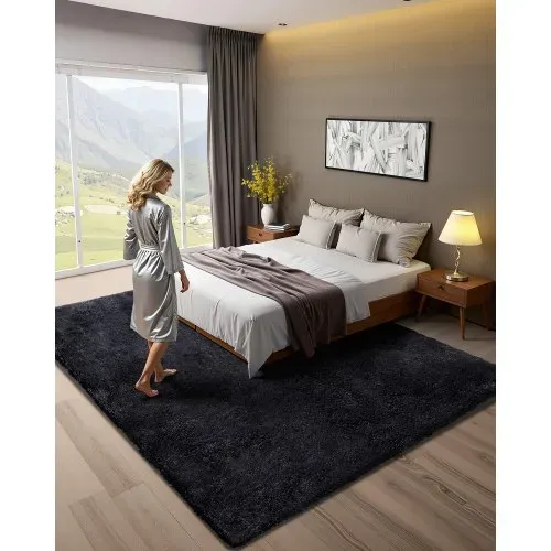 VEVOR Hochflor Teppich 3048×2438 mm, flauschiger Teppich mit dreilagigem Material, 35 mm Florhöhe, für Wohnzimmer, Schlafzimmer, Loungebereich, fusselfrei und weich, pflegeleicht, Schwarz VEVOR Hochflor Teppich 3048×2438 mm, flauschiger Teppich mit dreilagigem Material, 35 mm Florhöhe, für Wohnzimmer, Schlafzimmer, Loungebereich, fusselfrei und weich, pflegeleicht, Schwarz