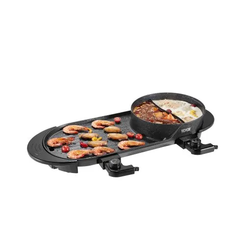 VEVOR Hot Pot mit Grill, 2200 W 2 in 1 elektrischer rauchfreier Grill und Hot Pot, koreanischer BBQ Shabu Feuertopf mit separater doppelter Temperaturregelung & antihaftbeschichteter Pfannen VEVOR Hot Pot mit Grill, 2200 W 2 in 1 elektrischer rauchfreier Grill und Hot Pot, koreanischer BBQ Shabu Feuertopf mit separater doppelter Temperaturregelung & antihaftbeschichteter Pfannen